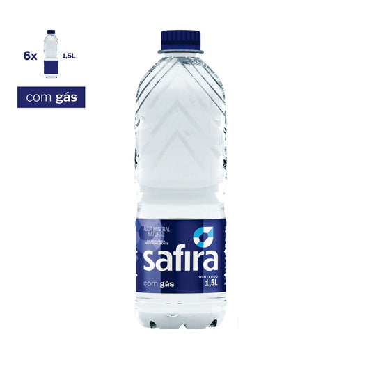 Água Mineral Natural Safira COM GÁS - Fardo 6 unid. 1,5 L